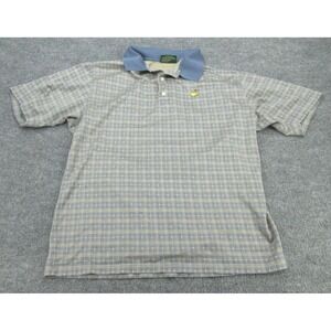 Amen Corner Mens Polo Shirt Regular Blue Plaid Masters Logo Cotton Large